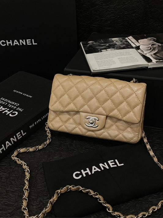 Chanel Caviar Flap Bag Beige Quilted Shoulder Bag