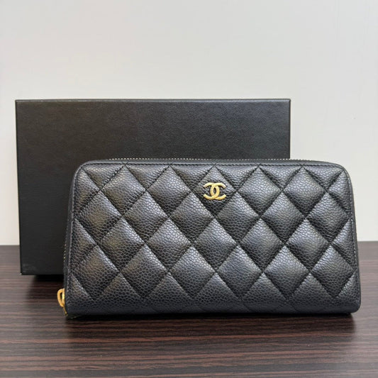 Chanel Caviar Leather Zippy Long Wallet Black Wallet LB109177