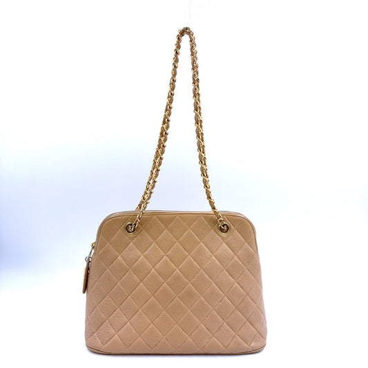 Chanel Caviar Leather Chain Shoulder Bag Beige LB109192