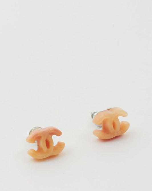 Chanel CC Pierce Earrings Pink Beige