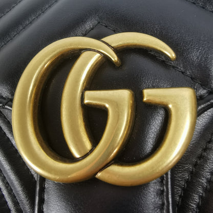 Gucci GG Marmont Mini Black Matelassé Leather Gold