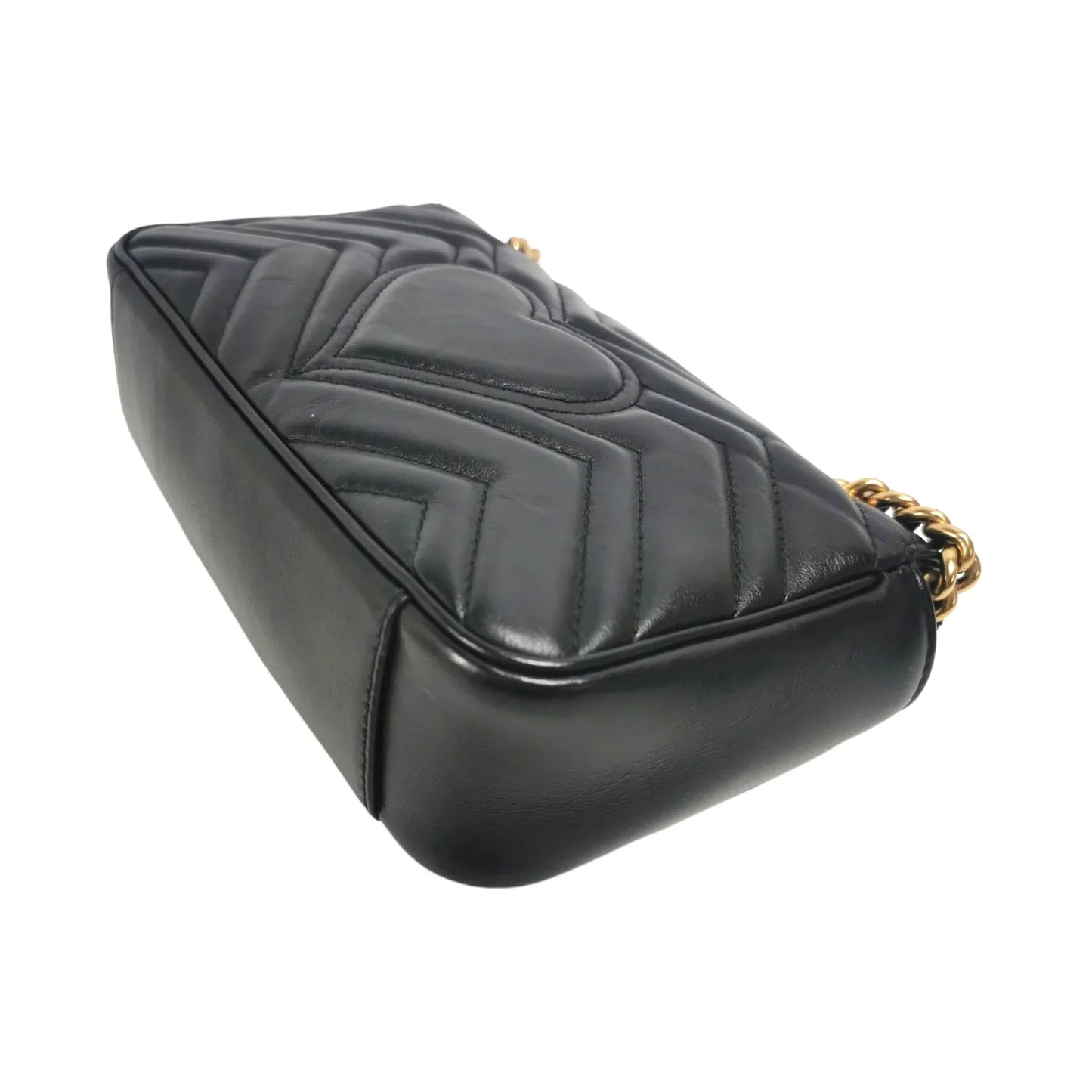 Gucci GG Marmont Mini Black Matelassé Leather Gold