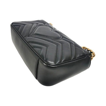 Gucci GG Marmont Mini Black Matelassé Leather Gold