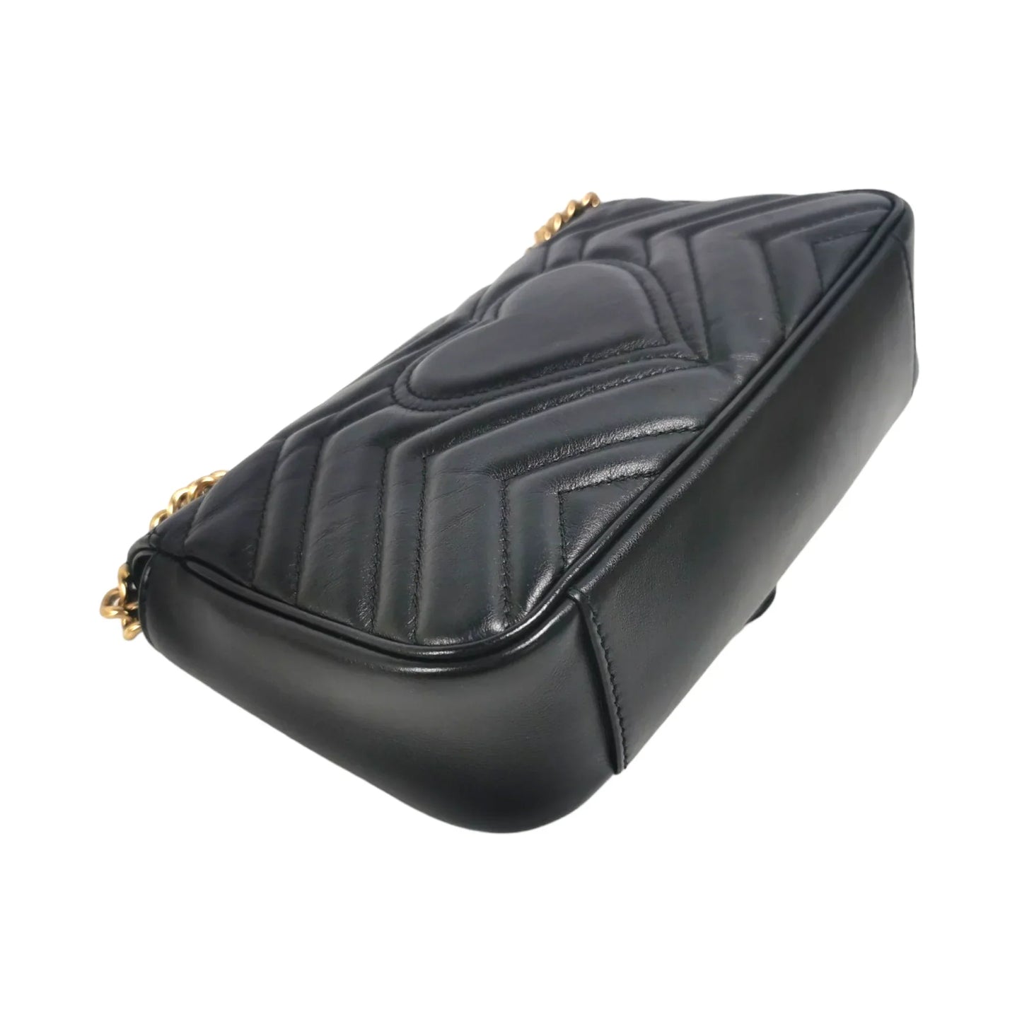 Gucci GG Marmont Mini Black Matelassé Leather Gold