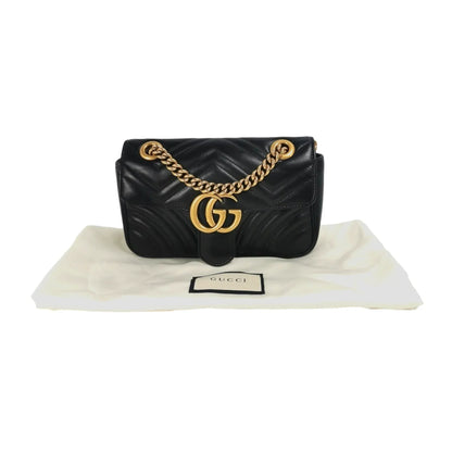 Gucci GG Marmont Mini Black Matelassé Leather Gold