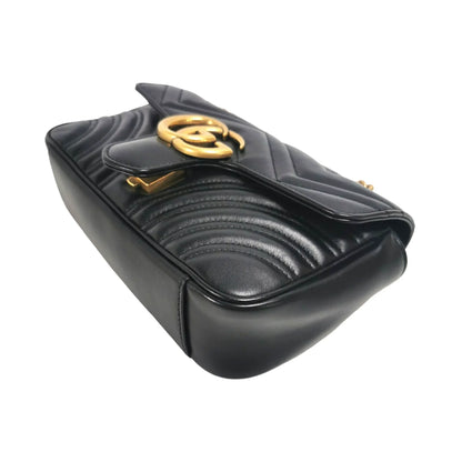 Gucci GG Marmont Mini Black Matelassé Leather Gold