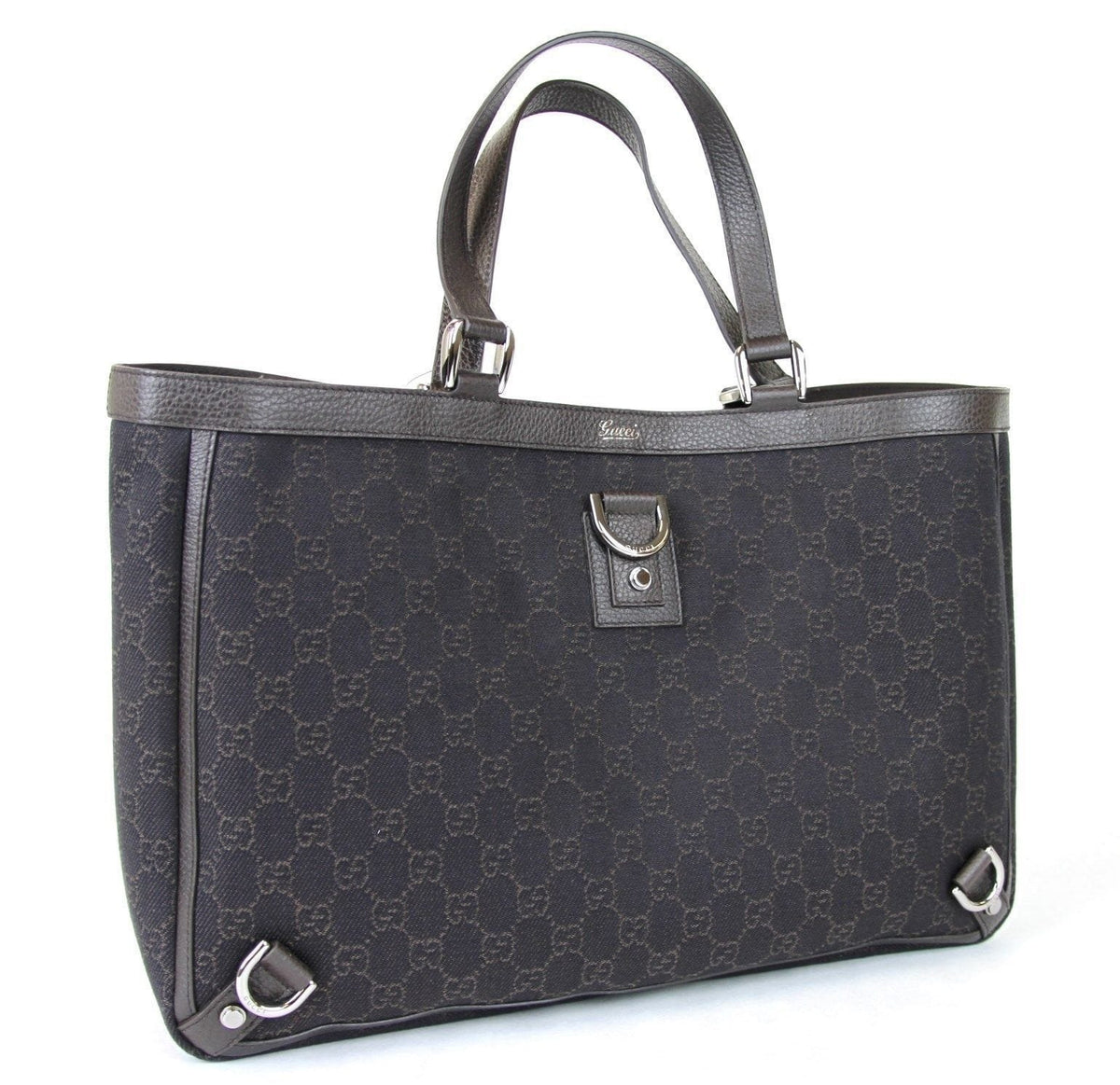 New Gucci 293580 Brown Denim D Ring Abbey Tote Bag Handbag
