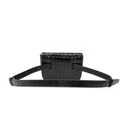 Saint Laurent Kaia Black Leather Croc Embossed Mini Belt Bag 634922