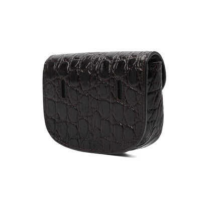 Saint Laurent Kaia Black Leather Croc Embossed Mini Belt Bag 634922