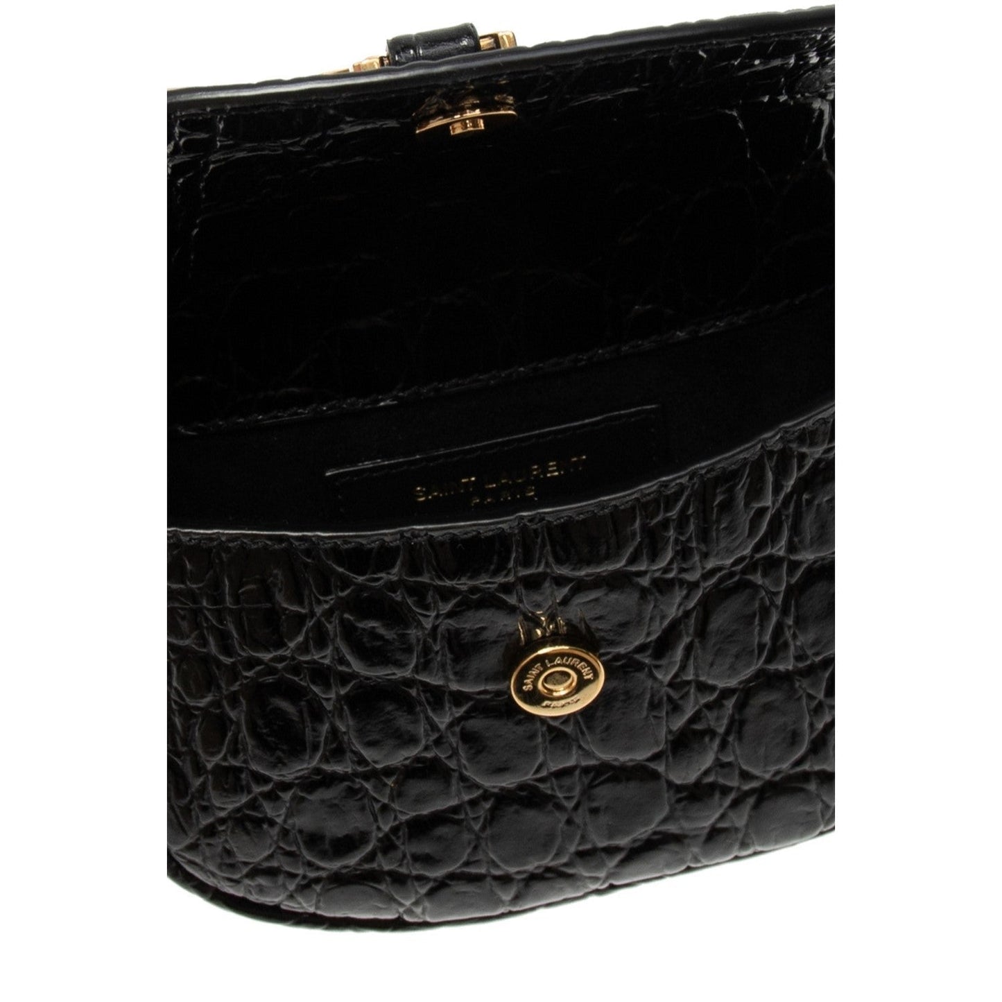 Saint Laurent Kaia Black Leather Croc Embossed Mini Belt Bag 634922