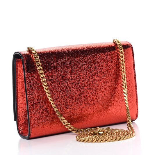 Saint Laurent Kate Monogramme Red Metallic Leather Crossbody Bag 469390