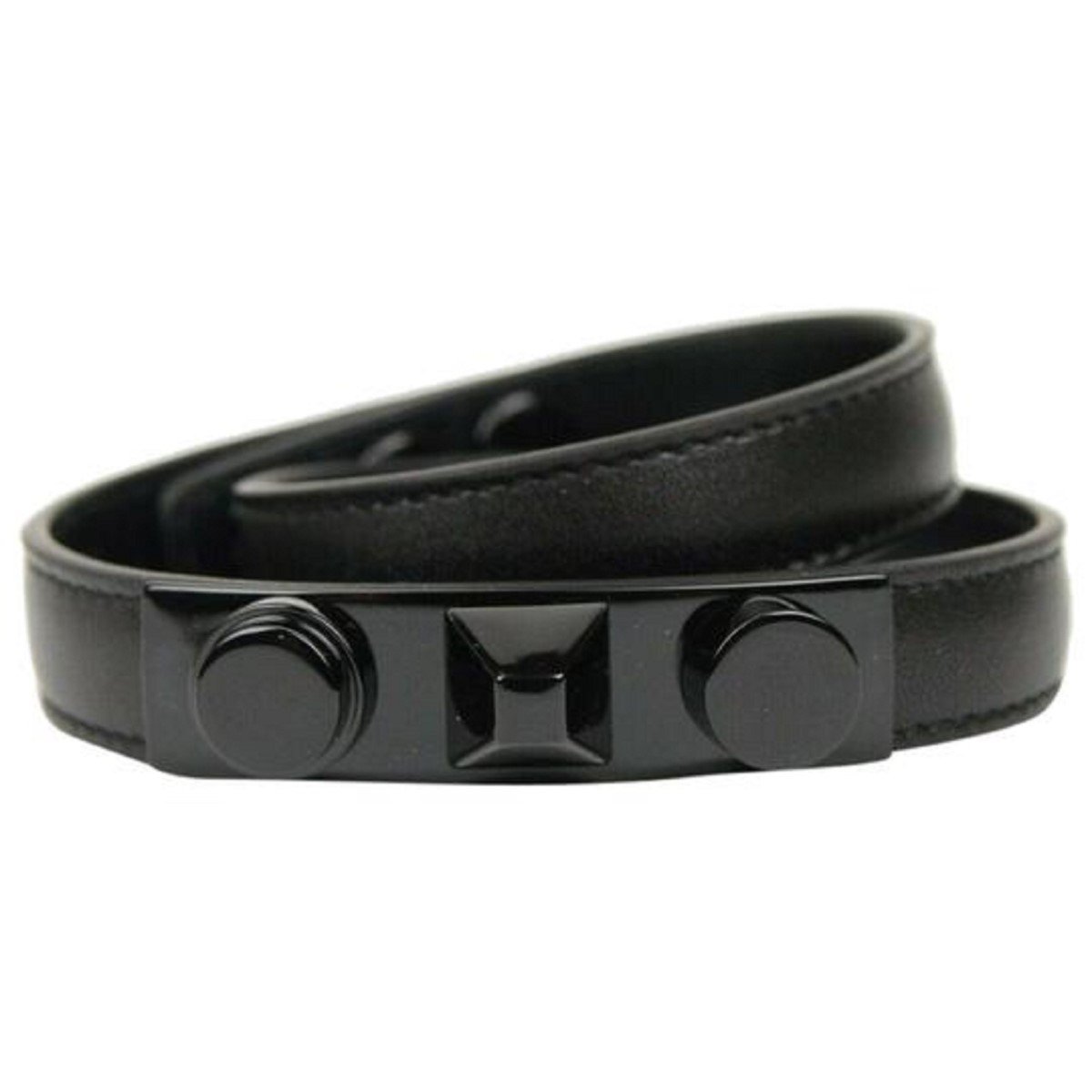 Saint Laurent Le Trois Clous Double Wrap Black Leather Studded Bracelet 415293