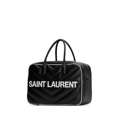 Saint Laurent Miles Logo Black Calf Leather Duffel Bowling Bag 525145
