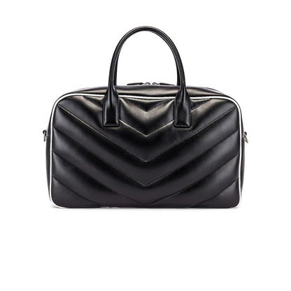 Saint Laurent Miles Logo Black Calf Leather Duffel Bowling Bag 525145