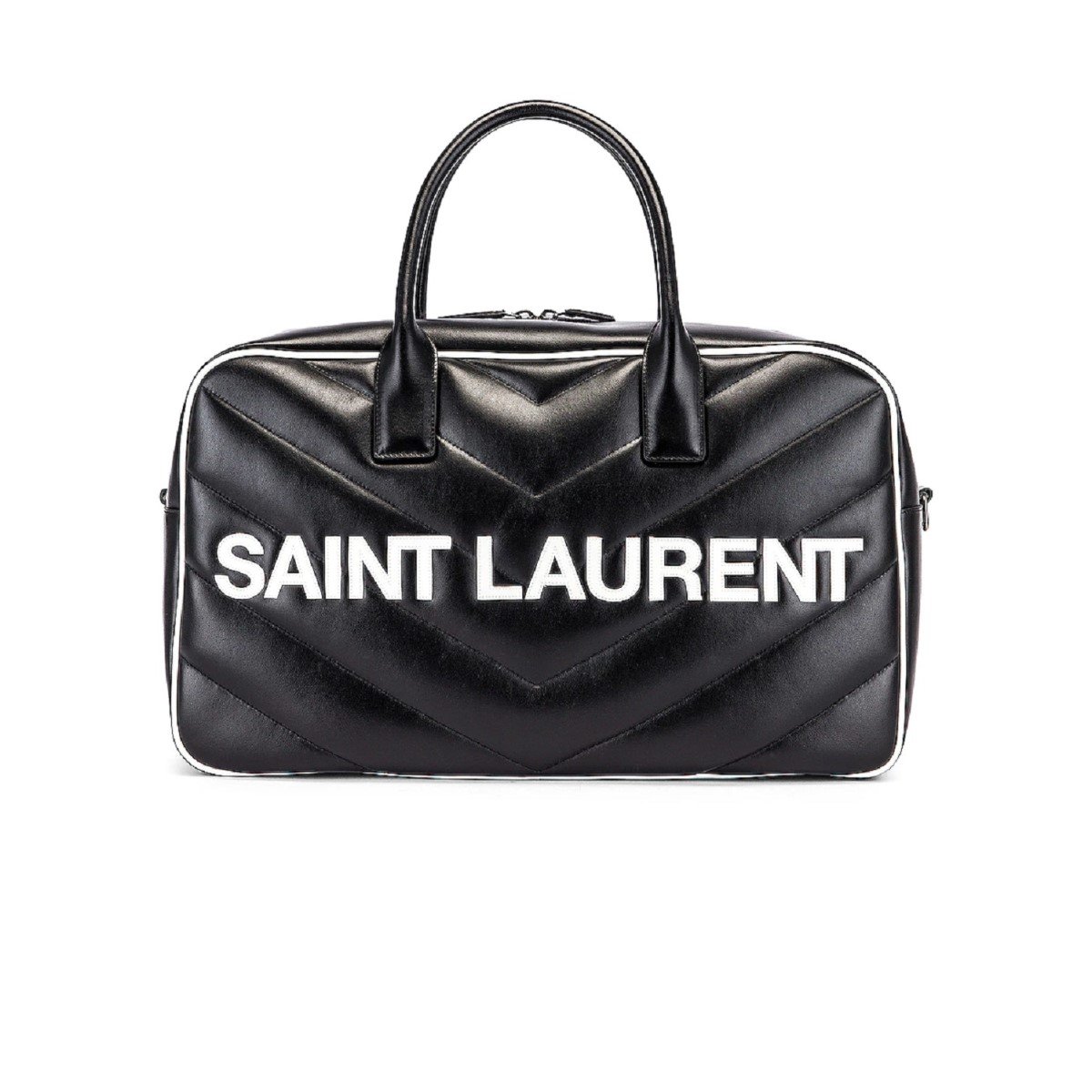 Saint Laurent Miles Logo Black Calf Leather Duffel Bowling Bag 525145