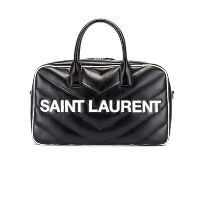 Saint Laurent Miles Logo Black Calf Leather Duffel Bowling Bag 525145