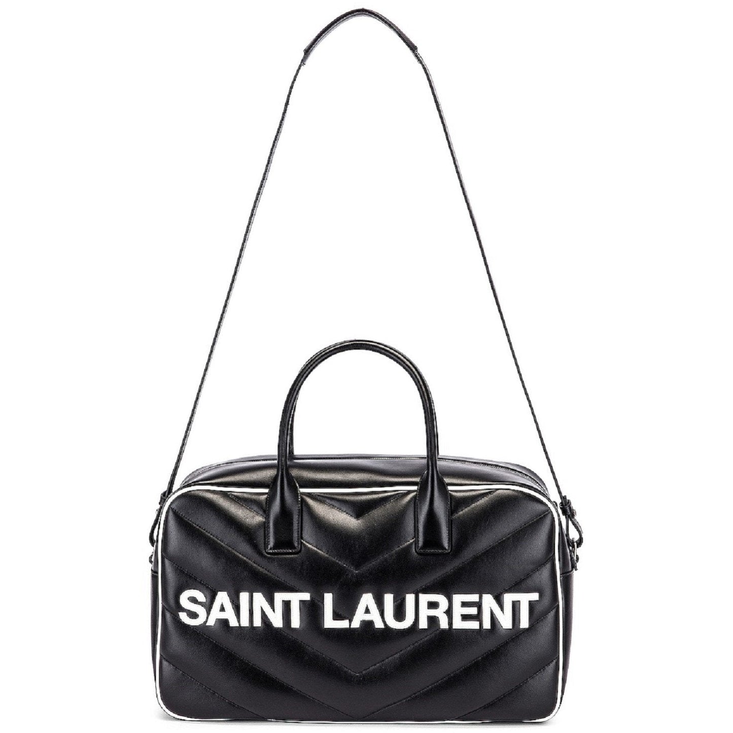 Saint Laurent Miles Logo Black Calf Leather Duffel Bowling Bag 525145