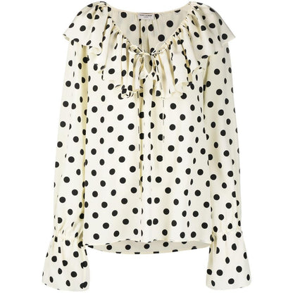 Ruffle-collar Polka-dot Print Silk Blouse