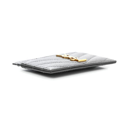 Saint Laurent Storm Grey Grain De Poudre Monogram Card Holder 423294