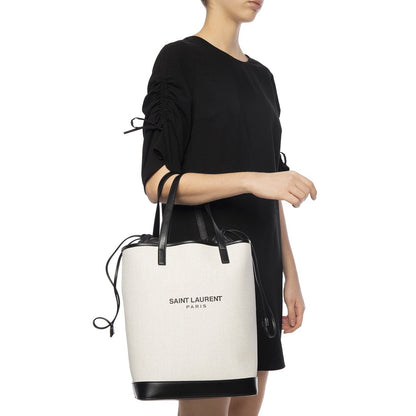 Saint Laurent Teddy White Coated Linen Drawstring Bucket Bag 551595