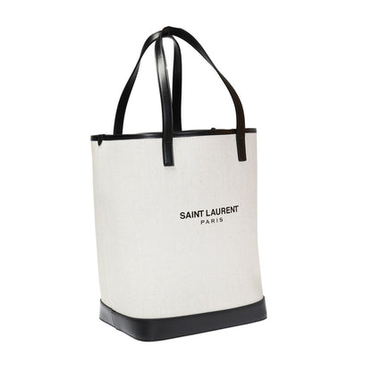 Saint Laurent Teddy White Coated Linen Drawstring Bucket Bag 551595