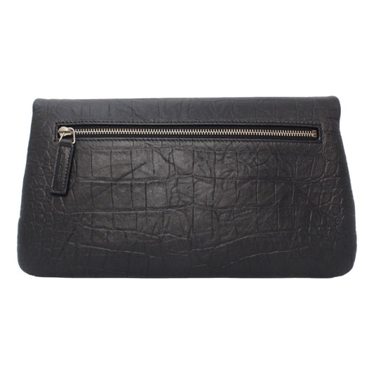 Saint Laurent West Hollywood Black Leather Croc Embossed Clutch 601313