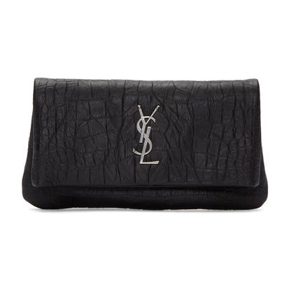 Saint Laurent West Hollywood Black Leather Croc Embossed Clutch 601313