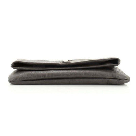 Saint Laurent West Hollywood Grey Leather Croc Embossed Clutch 601313