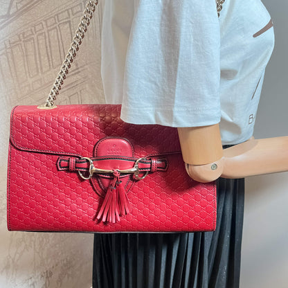 Emily Guccissima Red Leather Chain Shoulder Bag