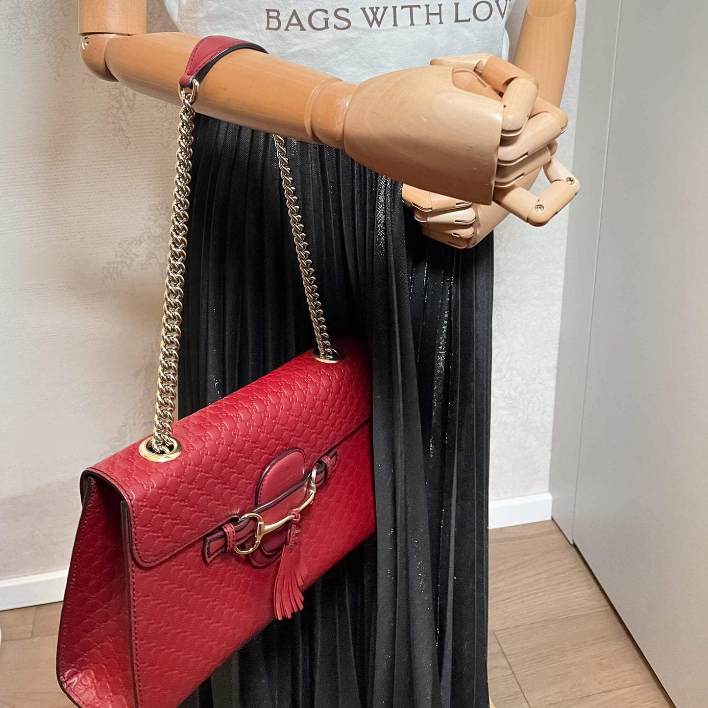 Emily Guccissima Red Leather Chain Shoulder Bag