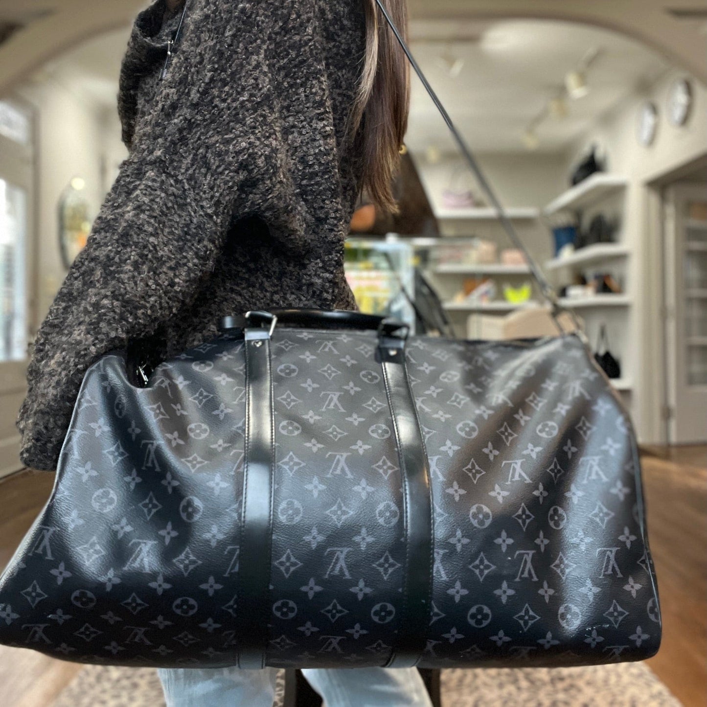 Louis Vuitton Monogram Eclipse Keepall Bandouliere 55
