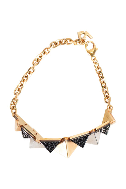 LOUIS VUITTON Gold, silver and black crystal bracelet with connecting pyramids and clip fastening with LV branding