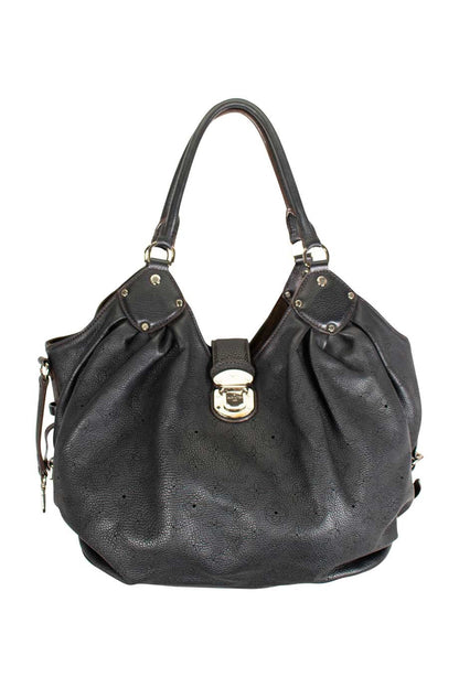 LOUIS VUITTON Black leather 'Mahina' slouchy shoulder bag with perforated monogram and silver-tone hardware