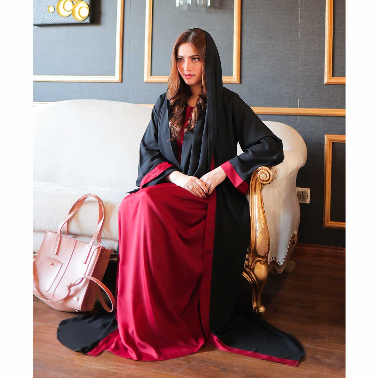 Slay Abaya (Black & Maroon)