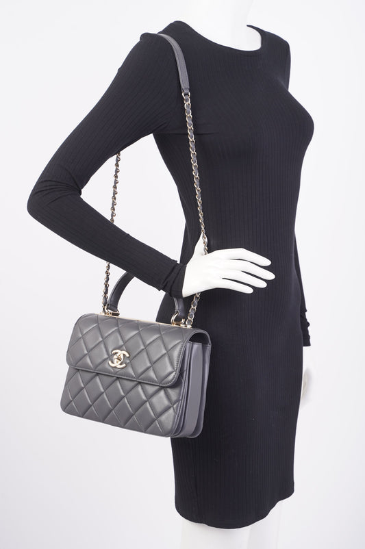 Chanel CC Trendy Bag Grey Lambskin Leather Small