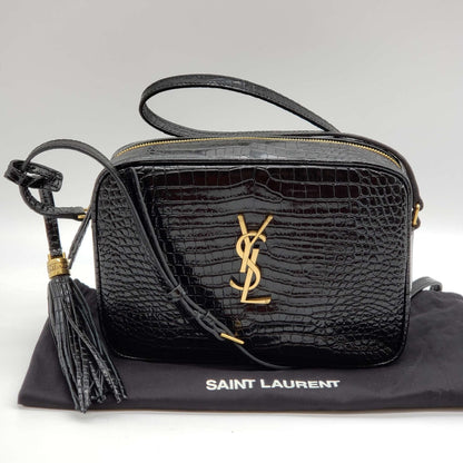 YSL Lou Camera Bag Embossed in Crododile Shiny Black Leather  Bag