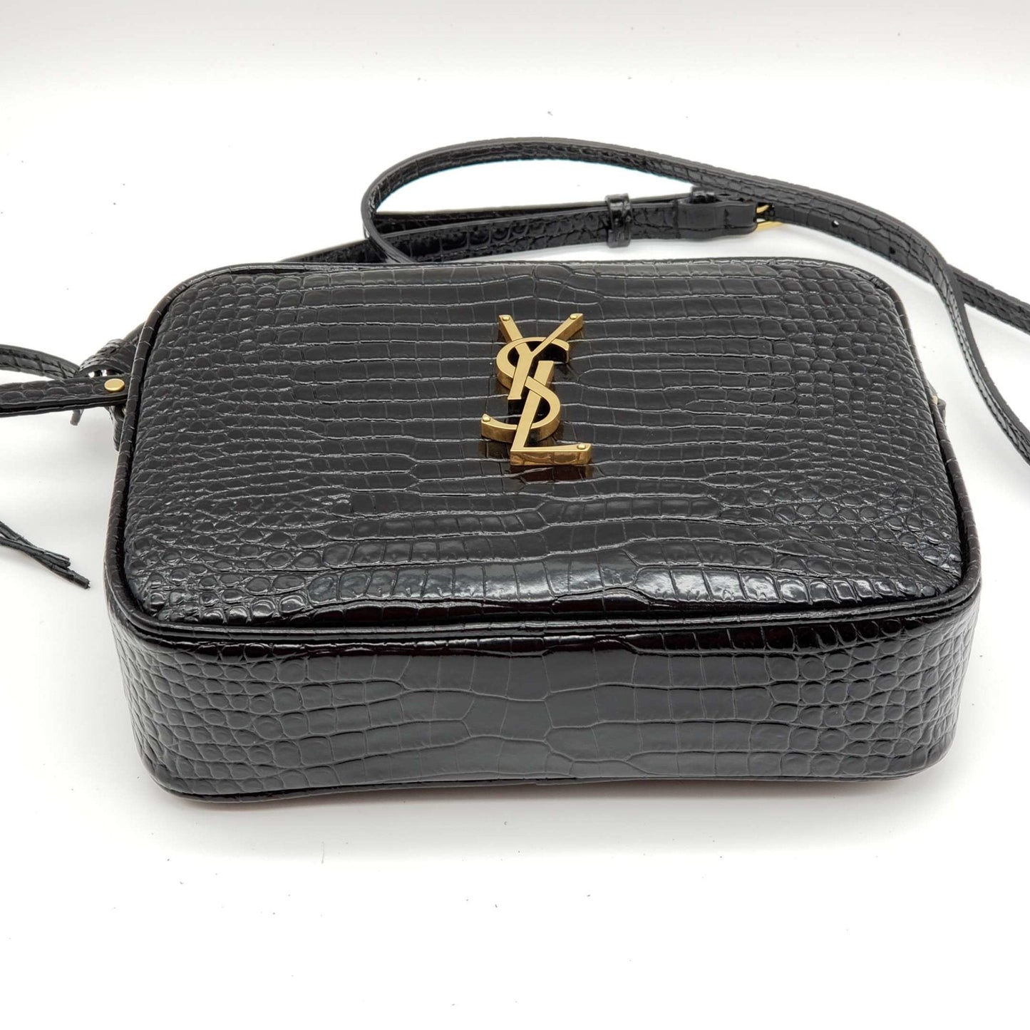 YSL Lou Camera Bag Embossed in Crododile Shiny Black Leather  Bag