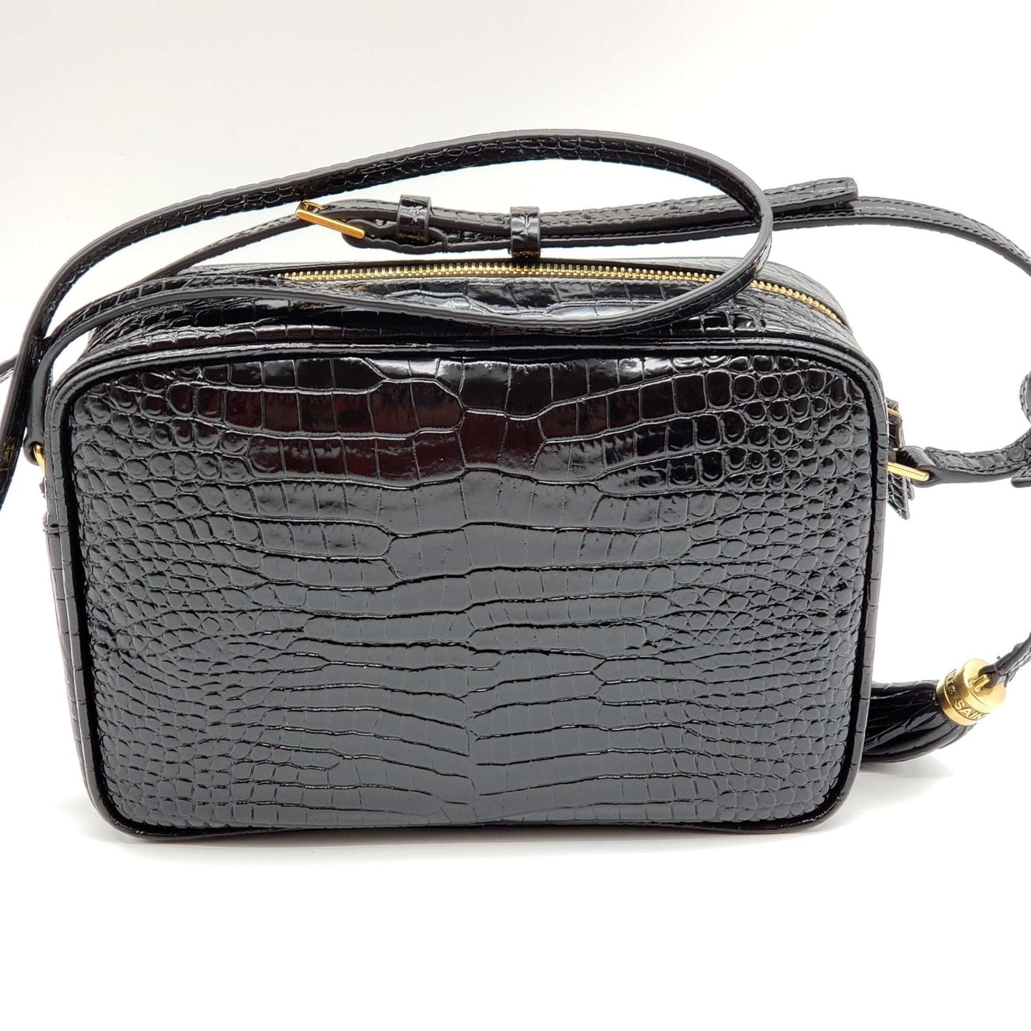 YSL Lou Camera Bag Embossed in Crododile Shiny Black Leather  Bag