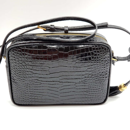 YSL Lou Camera Bag Embossed in Crododile Shiny Black Leather  Bag