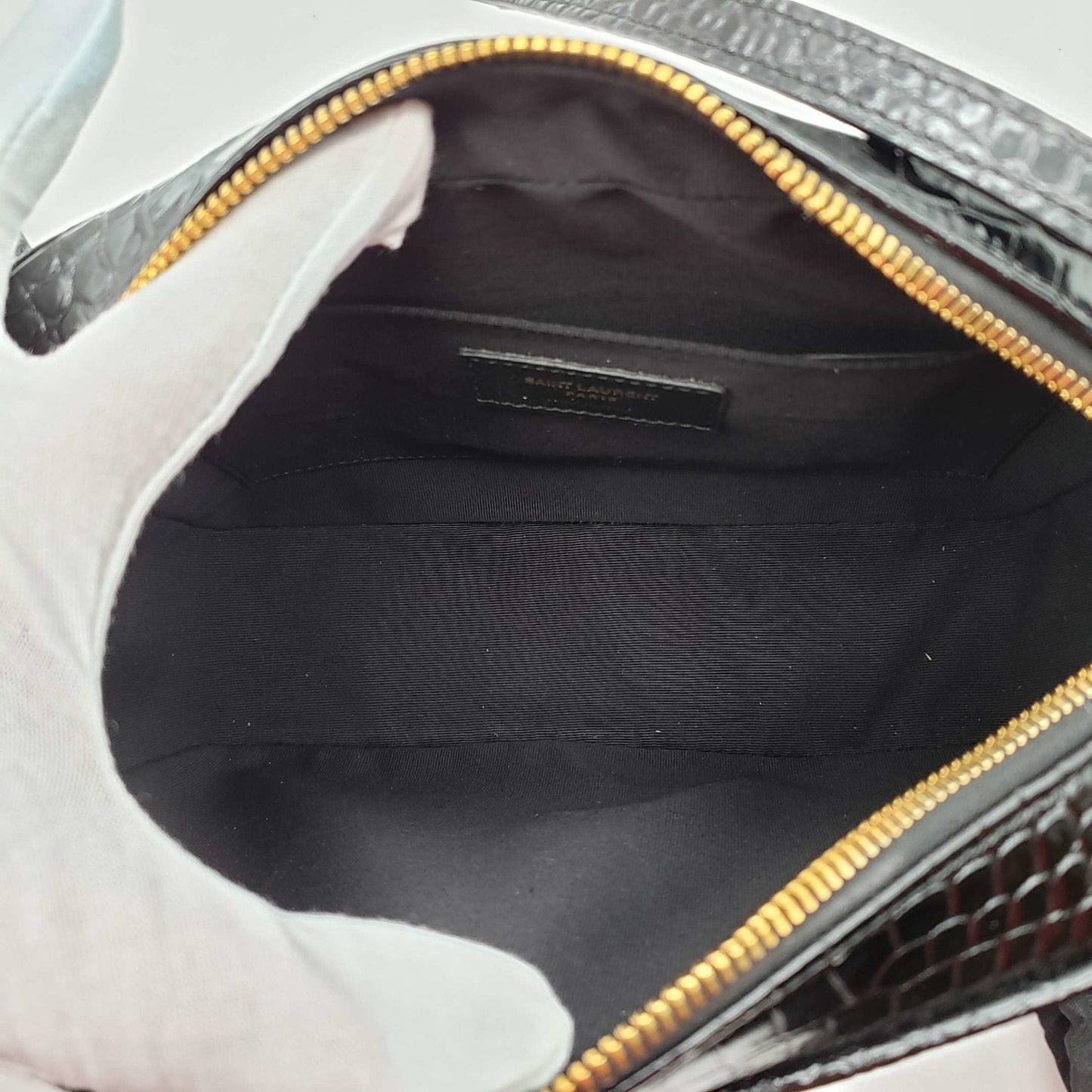 YSL Lou Camera Bag Embossed in Crododile Shiny Black Leather  Bag