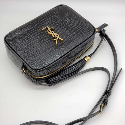 YSL Lou Camera Bag Embossed in Crododile Shiny Black Leather  Bag