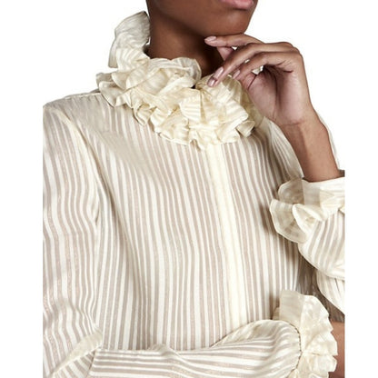 Ivory Ruffle-collar Striped Silk Shirt