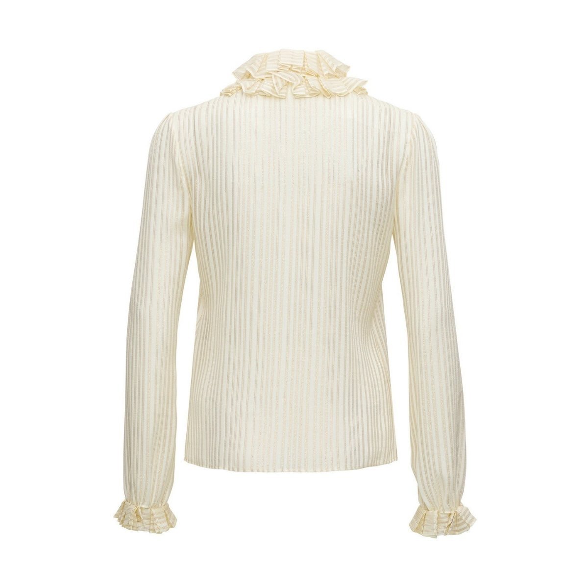 Ivory Ruffle-collar Striped Silk Shirt