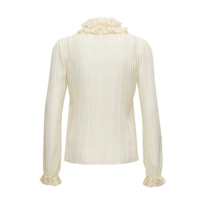 Ivory Ruffle-collar Striped Silk Shirt