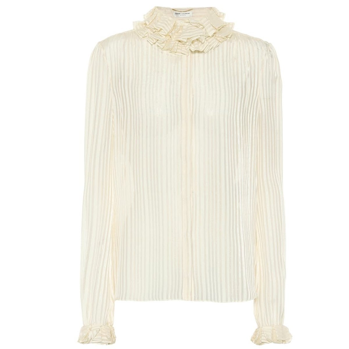 Ivory Ruffle-collar Striped Silk Shirt