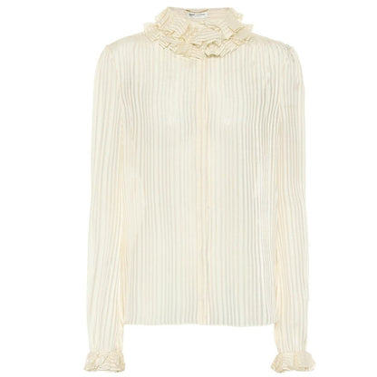 Ivory Ruffle-collar Striped Silk Shirt