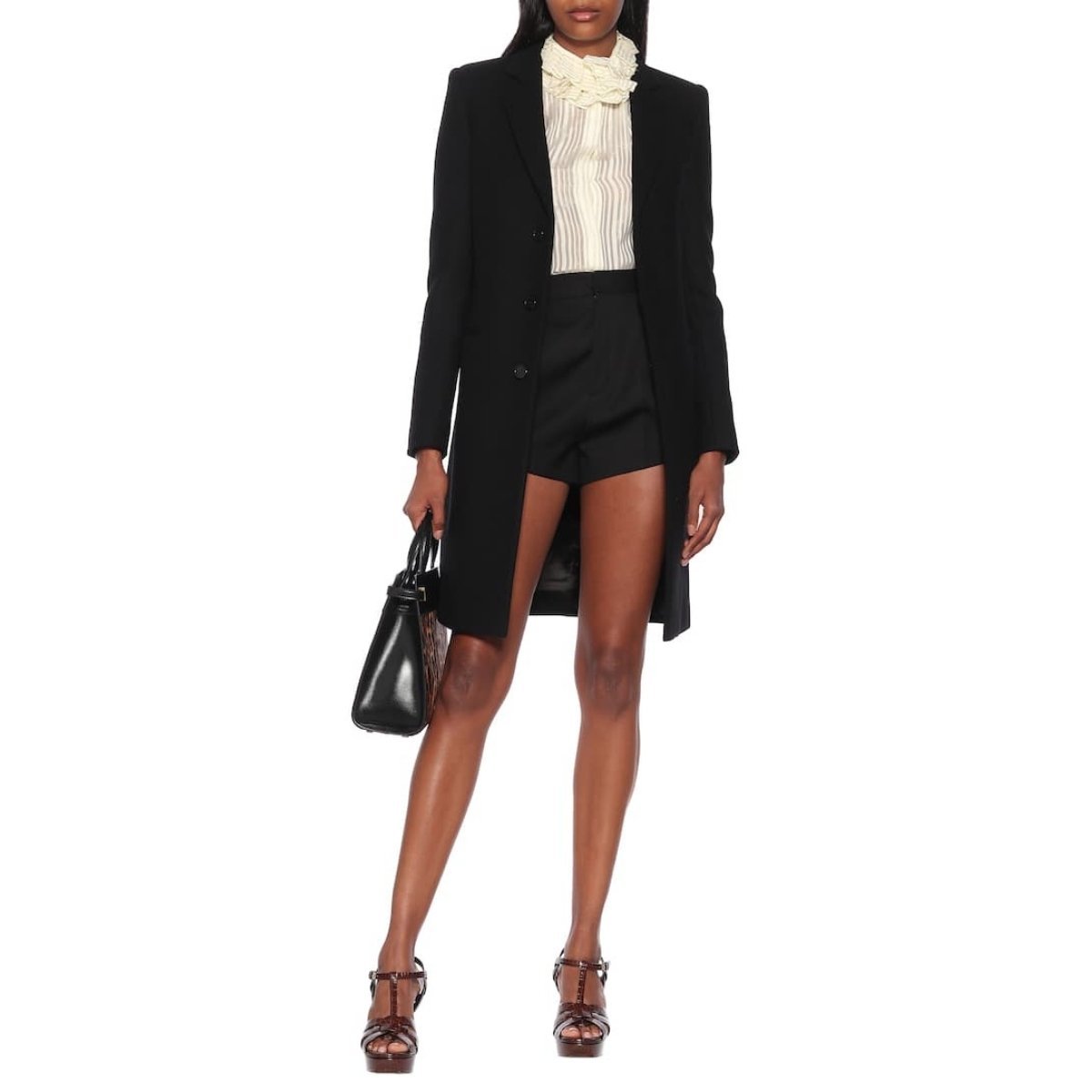 Ivory Ruffle-collar Striped Silk Shirt
