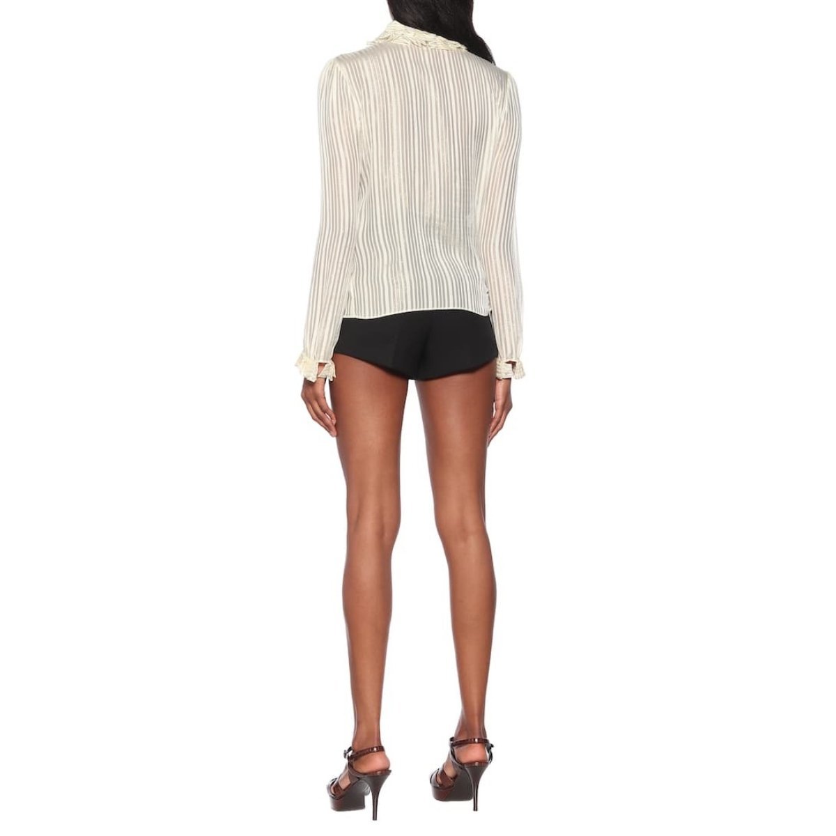 Ivory Ruffle-collar Striped Silk Shirt